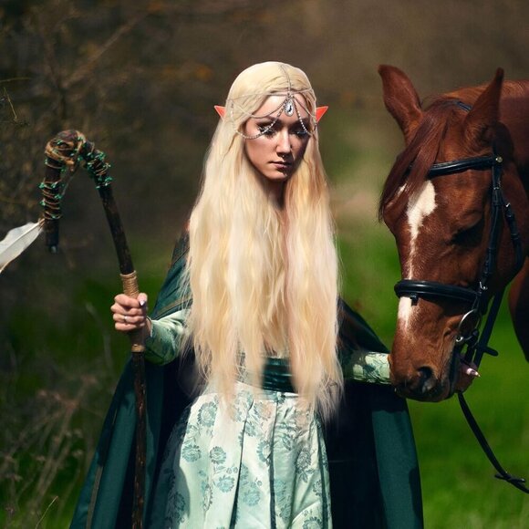 Fairy Costume Set Women Elf Ears Rhinestone Headpiece Wig Leaf Crown Cosplay main image 6